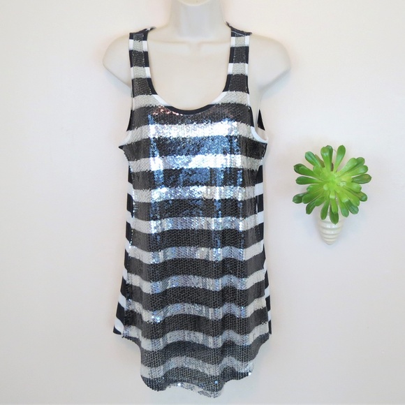 Urban Outfitters Tops - Silence + Noise Black & White Striped Sequin Tank